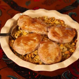Baked Pork Chops and Corn Stuffing